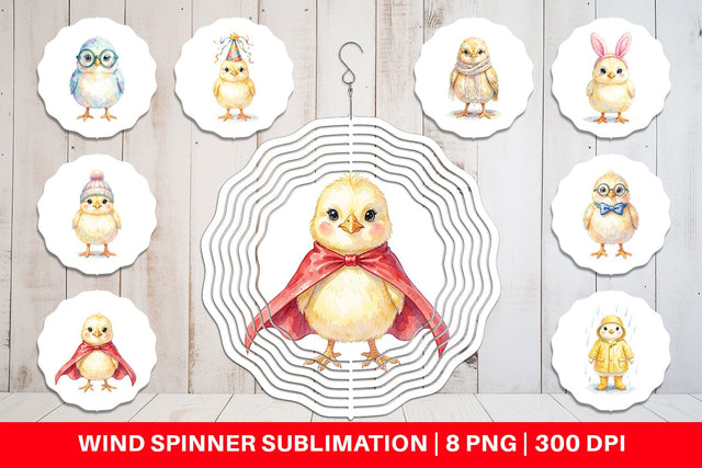 Wind Spinner Watercolor Easter Chick Dress Up Art Sublimation artnoy 