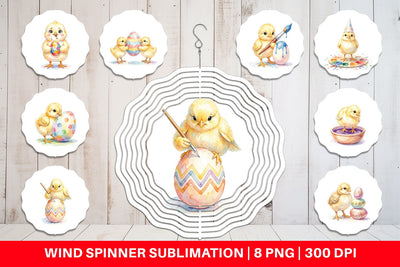 Wind Spinner Watercolor Easter Egg Painting Chicks Sublimation artnoy 