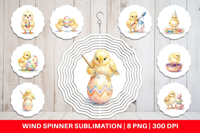 Wind Spinner Watercolor Easter Egg Painting Chicks Sublimation artnoy 