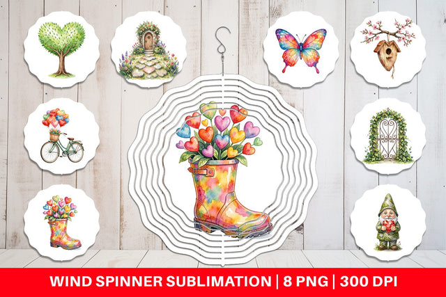 Wind Spinner Watercolor Easter Heart Garden Decor Sublimation artnoy 