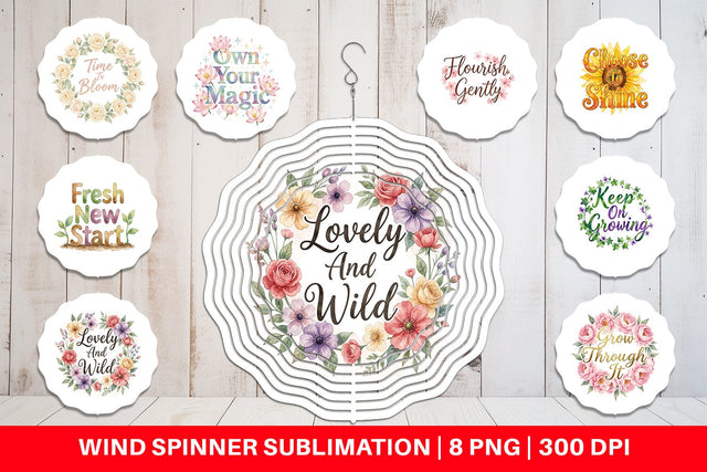 Wind Spinner Watercolor Elegant Floral Affirmations Quote Sublimation artnoy 