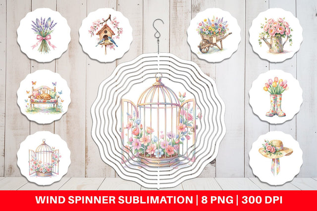 Wind Spinner Watercolor Enchanted Garden Mom Floral Sublimation artnoy 