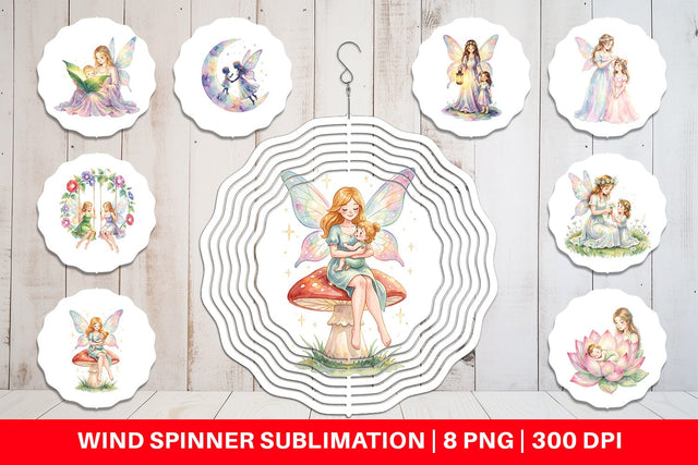 Wind Spinner Watercolor Fairy Mom And Baby Fantasy Sublimation artnoy 
