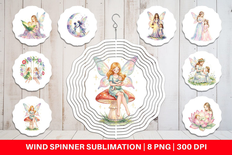 Wind Spinner Watercolor Fairy Mom And Baby Fantasy Sublimation artnoy 