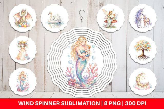 Wind Spinner Watercolor Fantasy Mom And Baby Creatures Sublimation artnoy 