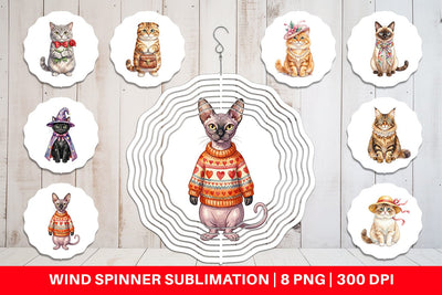 Wind Spinner Watercolor Fashionable Cat Mom Portraits Sublimation artnoy 