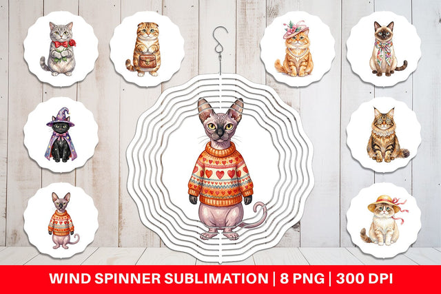 Wind Spinner Watercolor Fashionable Cat Mom Portraits Sublimation artnoy 