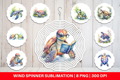 Wind Spinner Watercolor Floral Boho Sea Turtle Sublimation artnoy 