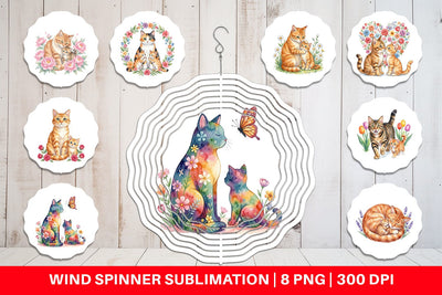 Wind Spinner Watercolor Floral Cat Motherhood Art Sublimation artnoy 