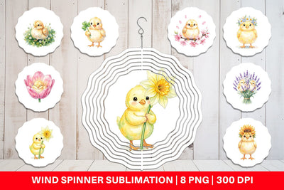 Wind Spinner Watercolor Floral Easter Chick Art Sublimation artnoy 
