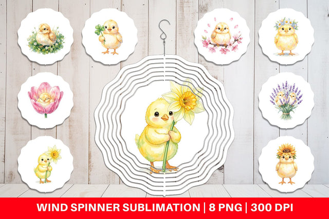 Wind Spinner Watercolor Floral Easter Chick Art Sublimation artnoy 