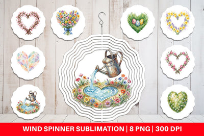Wind Spinner Watercolor Floral Easter Heart Wreath Sublimation artnoy 