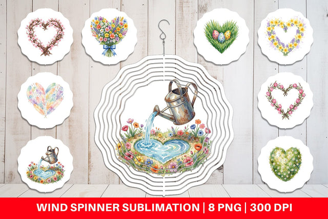 Wind Spinner Watercolor Floral Easter Heart Wreath Sublimation artnoy 