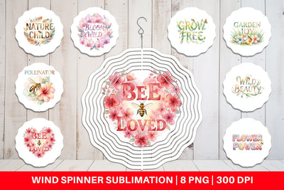 Wind Spinner Watercolor Floral Meadow Bee Quotes Sublimation artnoy 