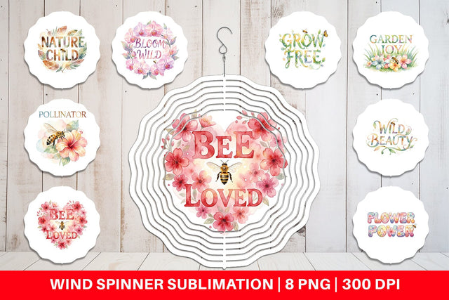 Wind Spinner Watercolor Floral Meadow Bee Quotes Sublimation artnoy 