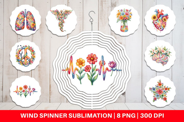 Wind Spinner Watercolor Floral Retro Medical Anatomy Sublimation artnoy 