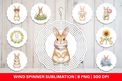 Wind Spinner Watercolor Floral Spring Easter Bunny Sublimation artnoy 