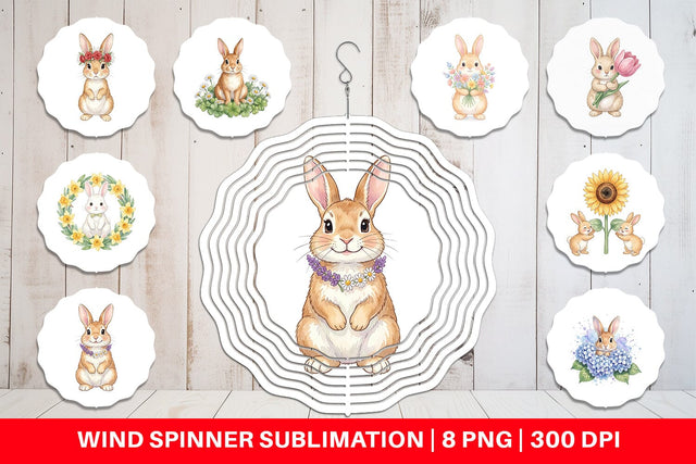 Wind Spinner Watercolor Floral Spring Easter Bunny Sublimation artnoy 