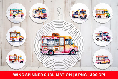 Wind Spinner Watercolor Food Truck Sublimation artnoy 
