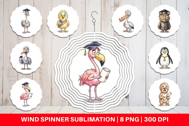 Wind Spinner Watercolor Funny Animal Graduation Sublimation artnoy 
