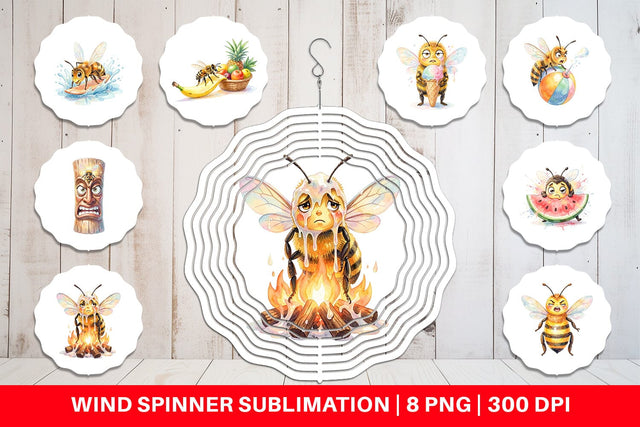Wind Spinner Watercolor Funny Clumsy Bee Summer Fail Sublimation artnoy 