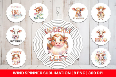 Wind Spinner Watercolor Funny Derpy Cow Quotes Sublimation artnoy 