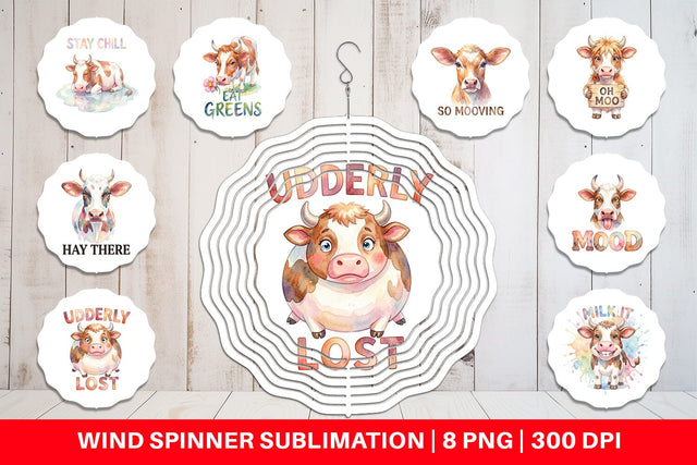 Wind Spinner Watercolor Funny Derpy Cow Quotes Sublimation artnoy 