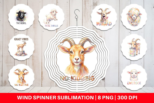 Wind Spinner Watercolor Funny Goofy Goat & Sheep Quotes Sublimation artnoy 