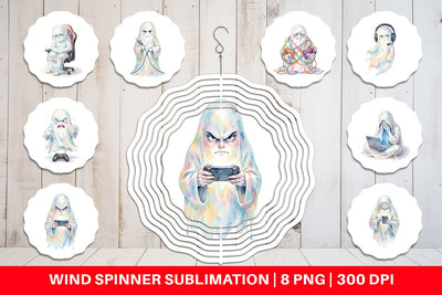 Wind Spinner Watercolor Funny Grumpy Gamer Ghost Sublimation artnoy 