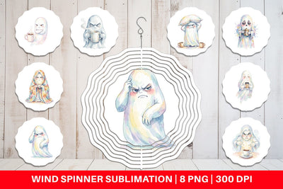 Wind Spinner Watercolor Funny Grumpy Morning Ghost Sublimation artnoy 