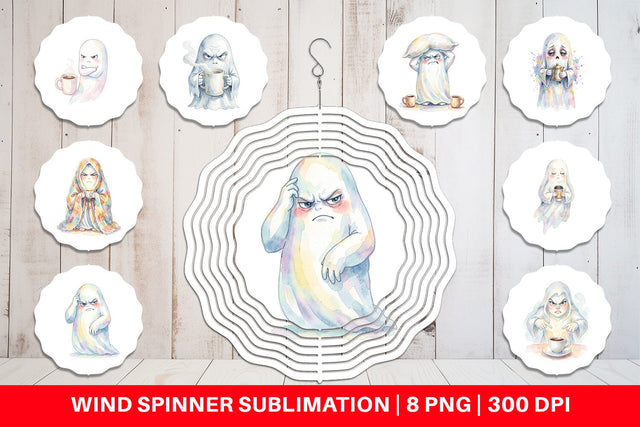 Wind Spinner Watercolor Funny Grumpy Morning Ghost Sublimation artnoy 