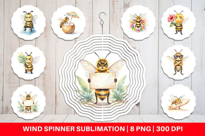 Wind Spinner Watercolor Funny Grumpy Tropical Bee Sublimation artnoy 