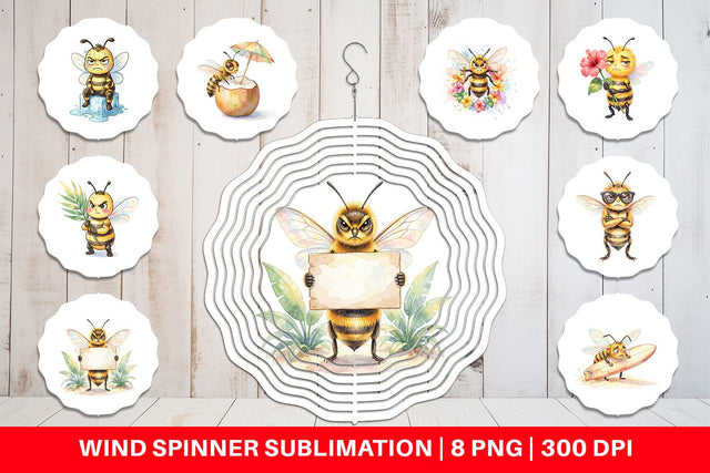 Wind Spinner Watercolor Funny Grumpy Tropical Bee Sublimation artnoy 