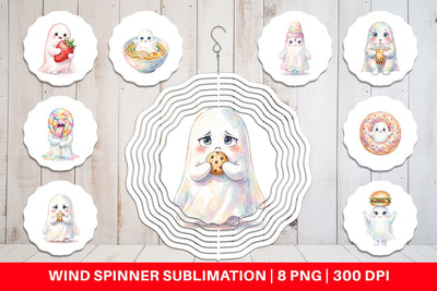 Wind Spinner Watercolor Funny Hungry Foodie Ghost Sublimation artnoy 