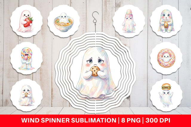 Wind Spinner Watercolor Funny Hungry Foodie Ghost Sublimation artnoy 