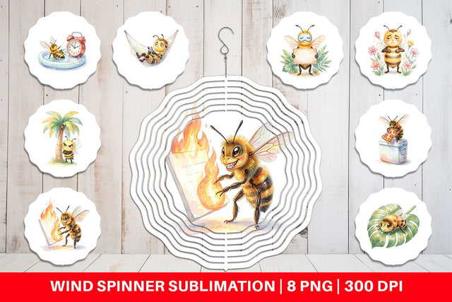 Wind Spinner Watercolor Funny Lazy Island Life Bee Sublimation artnoy 