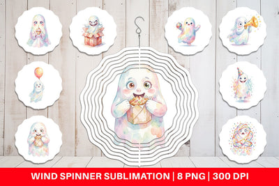 Wind Spinner Watercolor Funny Ugly Cute Party Ghost Sublimation artnoy 