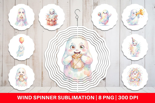 Wind Spinner Watercolor Funny Ugly Cute Party Ghost Sublimation artnoy 