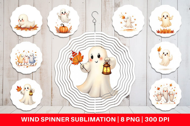 Wind Spinner Watercolor Ghost Autumn Leaves Sublimation artnoy 