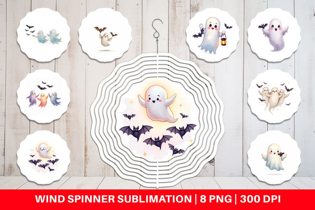 Wind Spinner Watercolor Ghost Bat Friends Sublimation artnoy 
