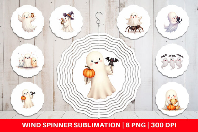 Wind Spinner Watercolor Ghost Halloween Pets Sublimation artnoy 
