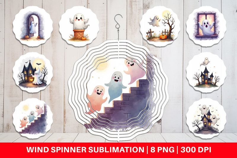 Wind Spinner Watercolor Ghost Haunted House Sublimation artnoy 