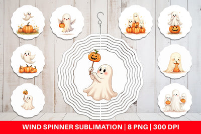 Wind Spinner Watercolor Ghost Pumpkin Friends Sublimation artnoy 