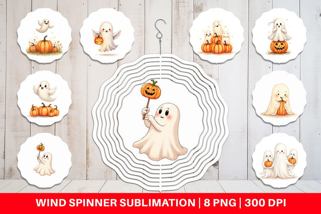 Wind Spinner Watercolor Ghost Pumpkin Friends Sublimation artnoy 