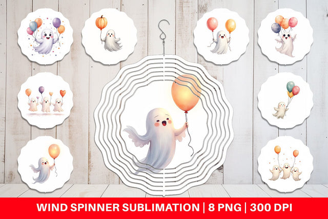 Wind Spinner Watercolor Ghost Spooky Balloons Sublimation artnoy 