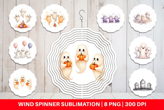 Wind Spinner Watercolor Ghost Trio Sublimation artnoy 