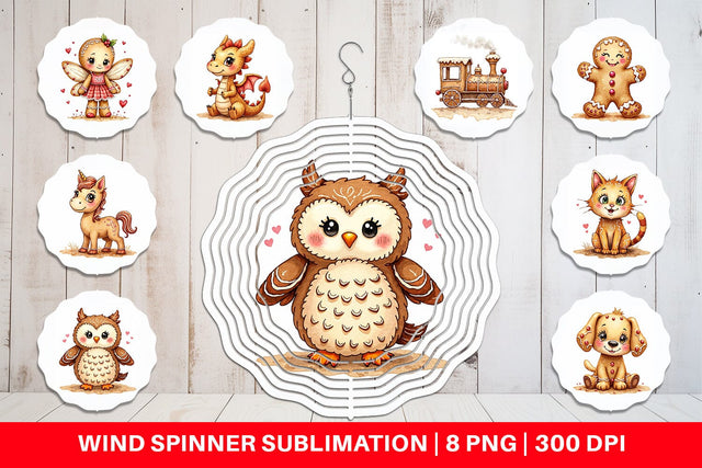Wind Spinner Watercolor Gingerbread Friends Sublimation artnoy 