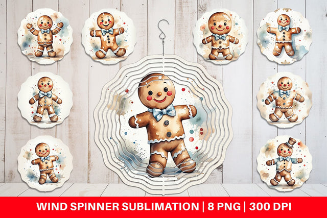 Wind Spinner Watercolor Gingerbread Man Sublimation artnoy 