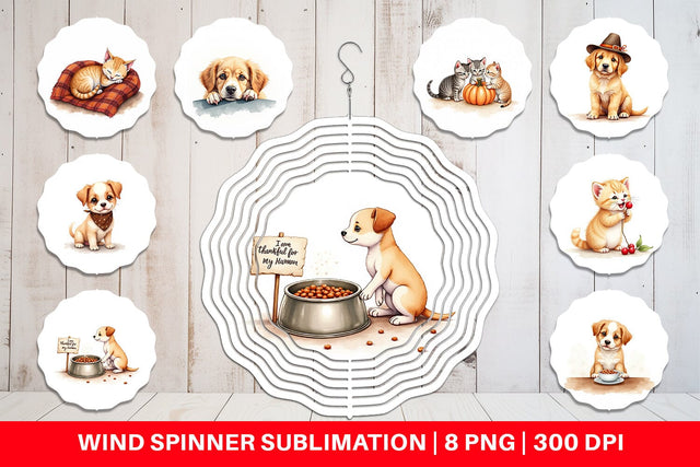 Wind Spinner Watercolor Grateful Pups Kittens Sublimation artnoy 