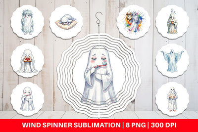 Wind Spinner Watercolor Groggy Morning Coffee Ghost Sublimation artnoy 